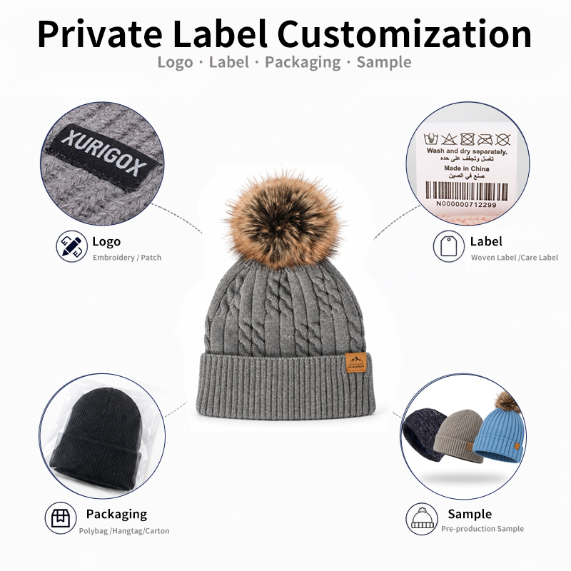 Braided Cable Pom Pom Beanie