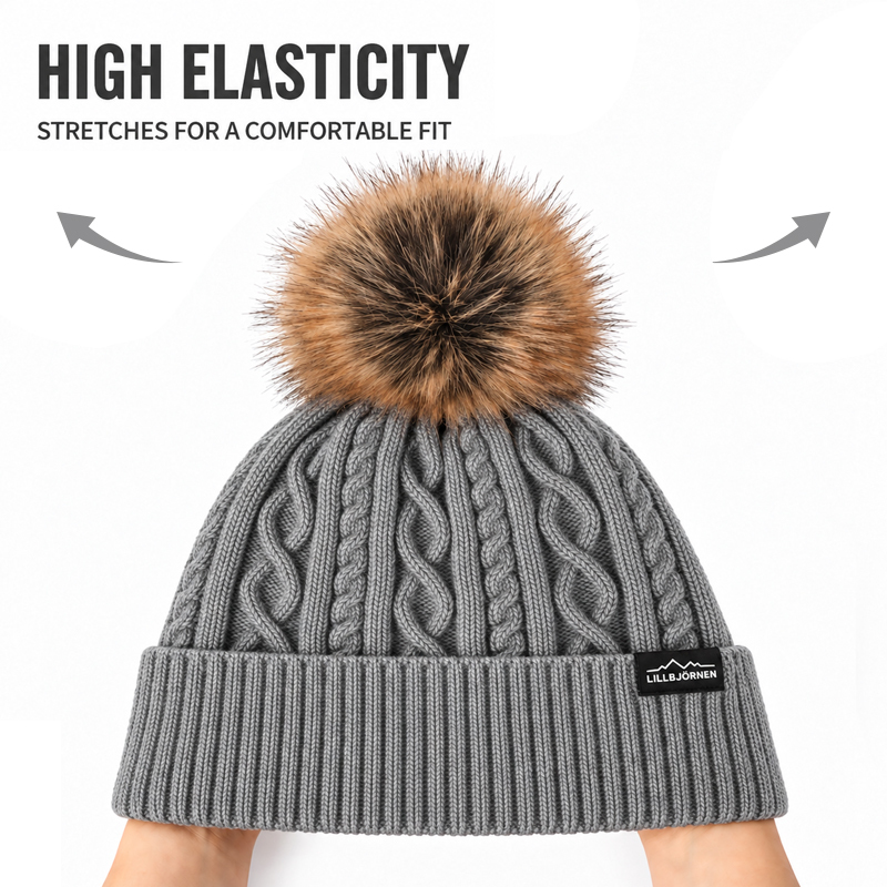 Vertical Twist Cable Pom Beanie