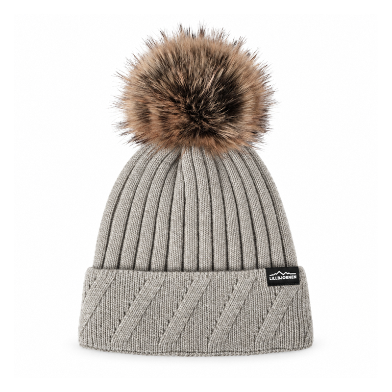 Diagonal Cable Cuff Pom Beanie