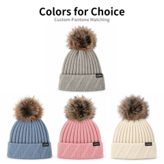 Diagonal Cable Cuff Pom Beanie