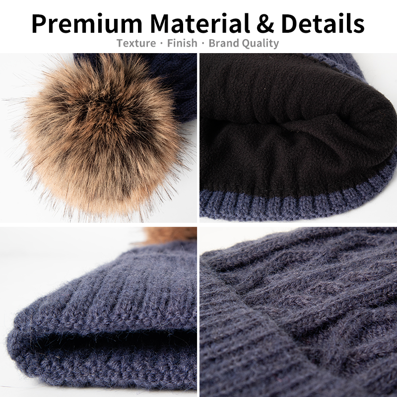 Vertical Twist Cable Pom Beanie