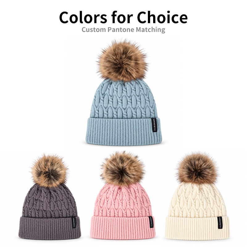 Solid Cable Knit Pom Beanie in Four Colors | Beanies.cn