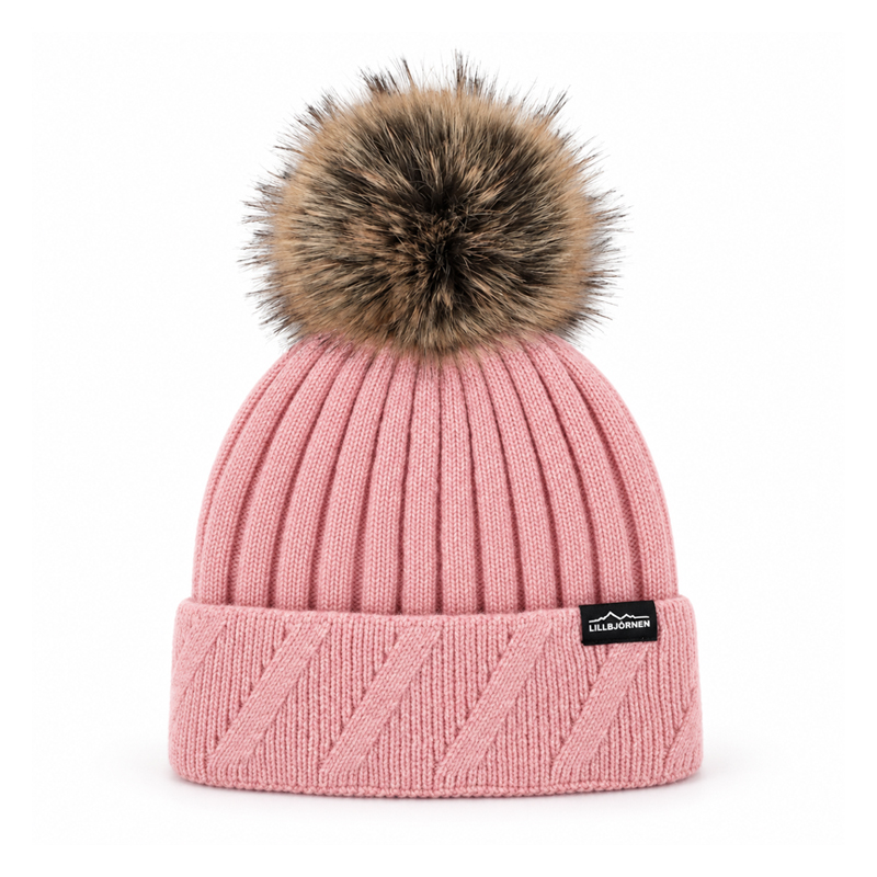 Diagonal Cable Cuff Pom Beanie