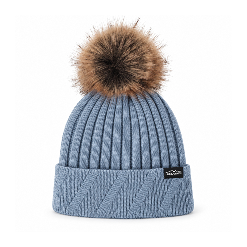 Diagonal Cable Cuff Pom Beanie