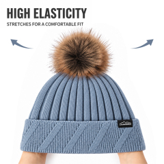 Diagonal Cable Cuff Pom Beanie