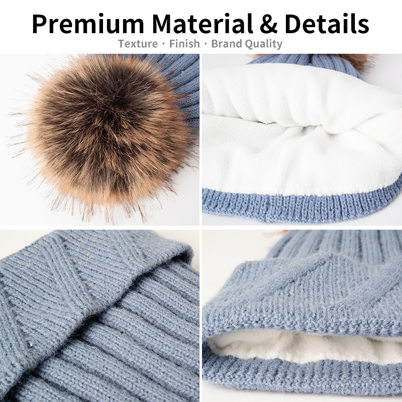 Diagonal Cable Cuff Pom Beanie