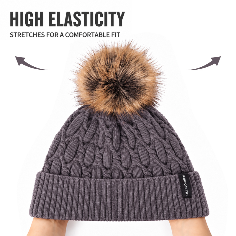 Solid Cable Knit Pom Beanie in Four Colors | Beanies.cn