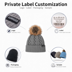 Vertical Twist Cable Pom Beanie