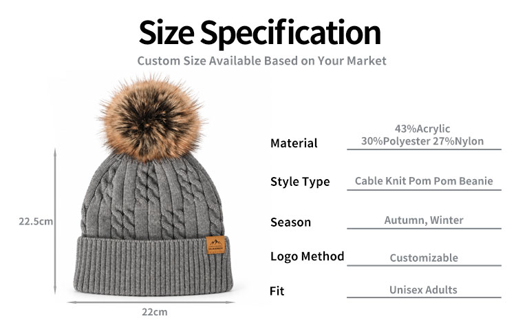 Braided Cable Pom Pom Beanie