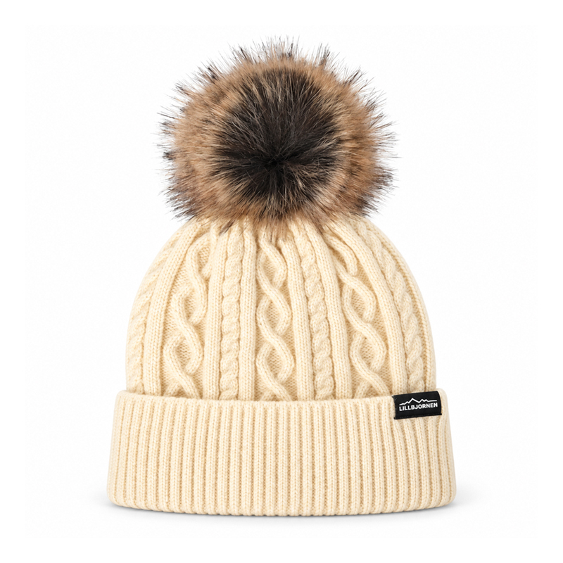 Vertical Twist Cable Pom Beanie