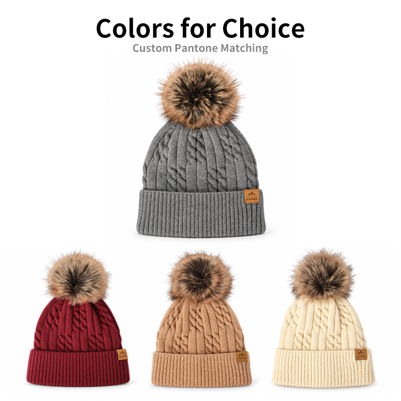 Braided Cable Pom Pom Beanie