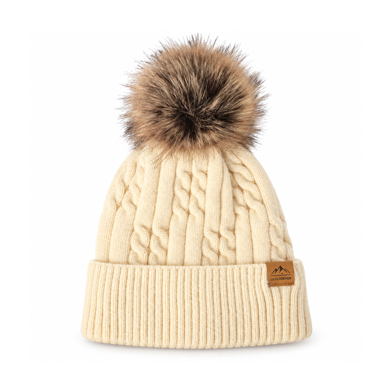 Braided Cable Pom Pom Beanie