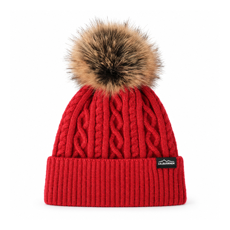 Vertical Twist Cable Pom Beanie
