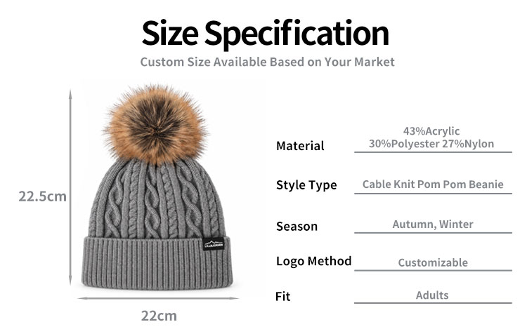 Vertical Twist Cable Pom Beanie