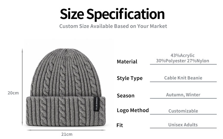 Heritage Cable Knit Beanie with Ribbed Cuff