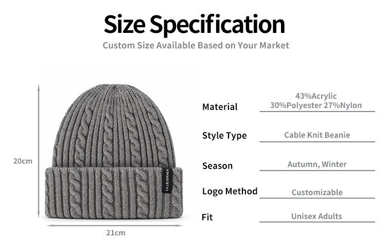 Heritage Cable Knit Beanie with Ribbed Cuff
