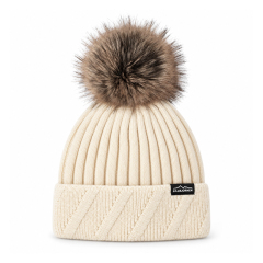 Diagonal Cable Cuff Pom Beanie