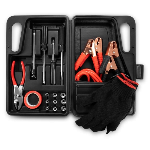 Car and Driver Roadside Emergency Car Kit |30-Car Essentials Tool Accessories for Your Car | Features Jumper Cable, Tire Gauge, Fuses, and More Emerge