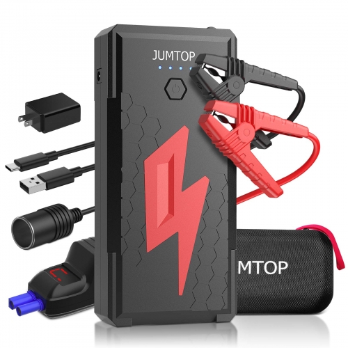 JUMTOP N12 QDSP 2500A Peak 20800mAh Portable Car Jump Starter (8.0L Gas/6.5L Engine), 12V Auto Battery Booster with Dual USB Quick Charging Port and L