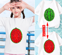 2-9Y Toddler Baby Boys Girls Changing Flip Sequins T Shirt Gifts For Children Magic Watermelon Tops Short Sleeve Summer Clothing