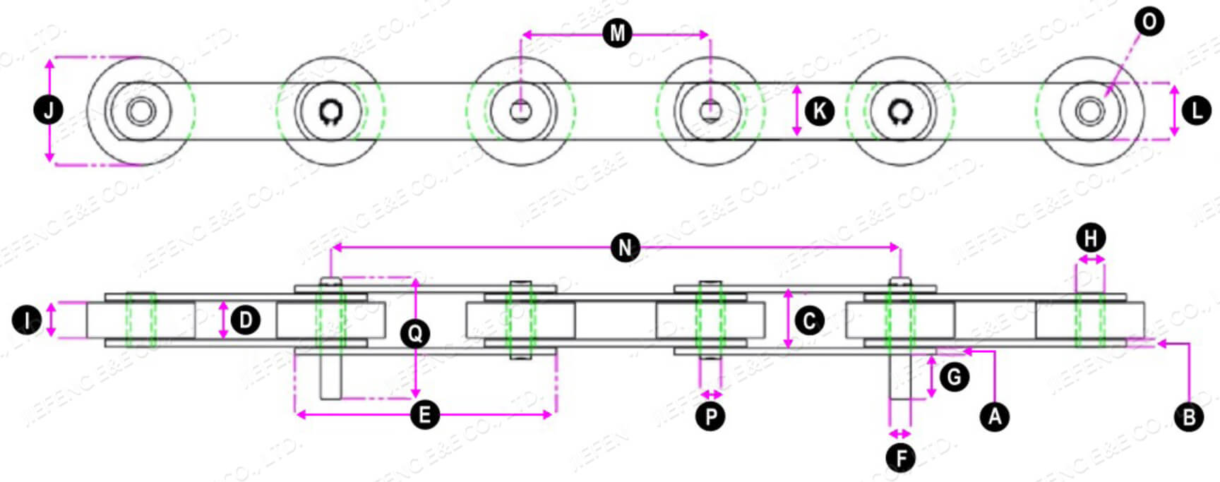 drawing of escalator chain