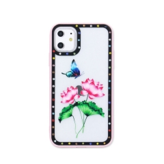 Funda TPU+acrílico con diseño y piedras