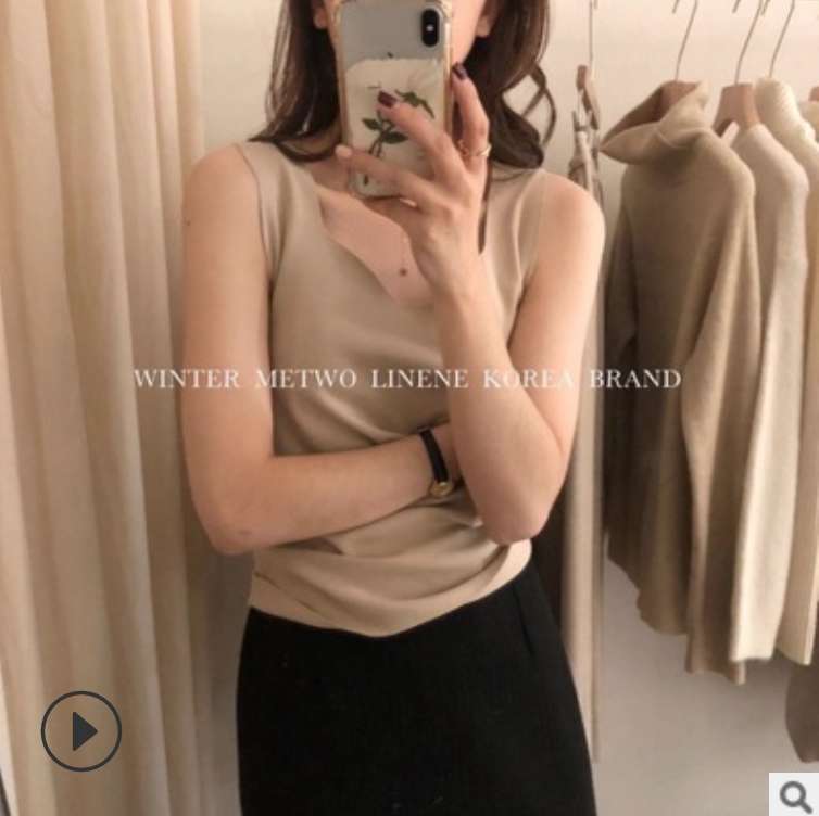 METWO德絨U家輕暖小背心修身薄款單層保暖海鷗領發熱背心內衣裹胸