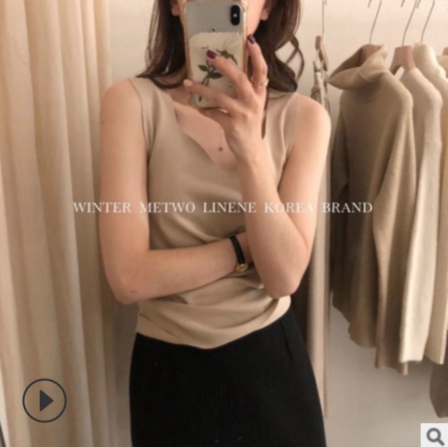METWO德絨U家輕暖小背心修身薄款單層保暖海鷗領發熱背心內衣裹胸