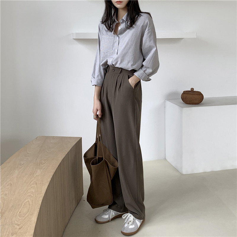 【垂墜up西裝面料】超顯瘦春款闊腿褲直筒長褲寬松黑色褲子拖地褲