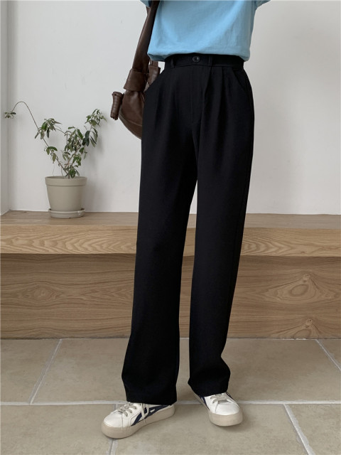 【垂墜up西裝面料】超顯瘦春款闊腿褲直筒長褲寬松黑色褲子拖地褲