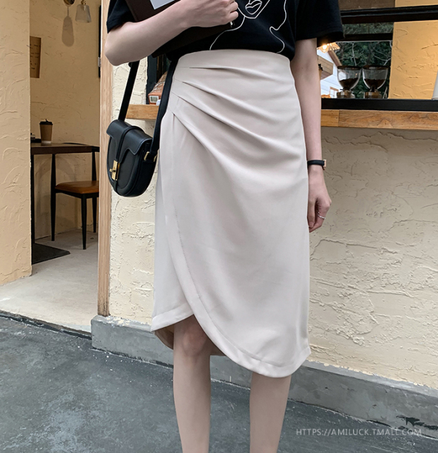 春秋摯愛半身裙女中長款氣質高腰顯瘦a字裙不規則開叉包臀裙21030905