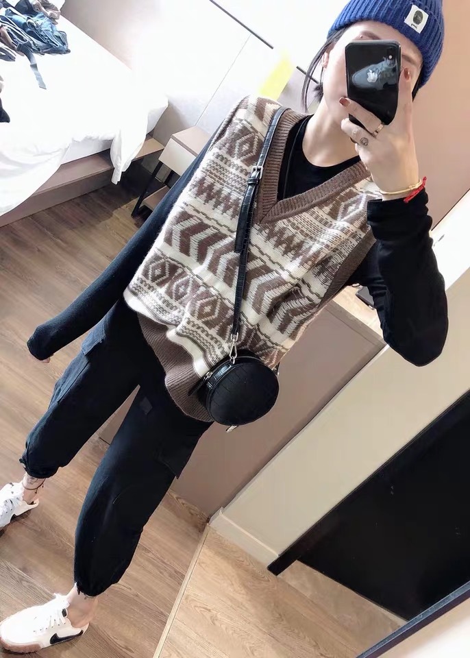 款羊絨馬甲女V領復古短款無袖背心毛衣寬松羊毛針織坎肩