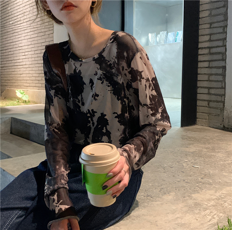個性御姐~韓系極簡主義氣質少女復古冷淡風暈染微透打底T恤21032002