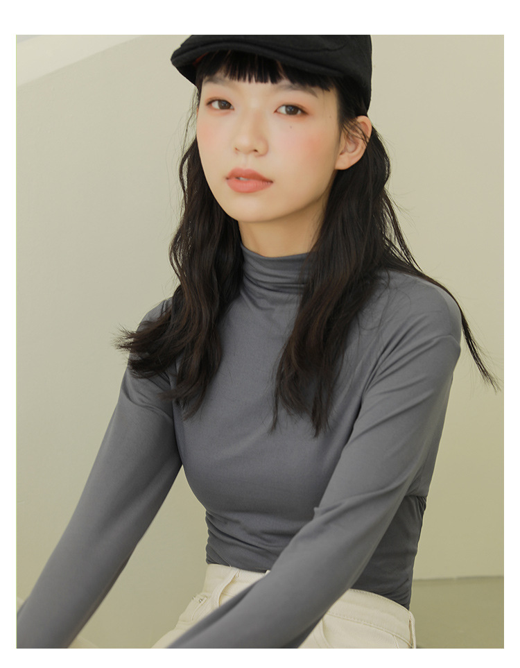 面膜牛奶打底衫女秋冬半高領打底衣上衣韓版內搭t恤修身長袖21032302