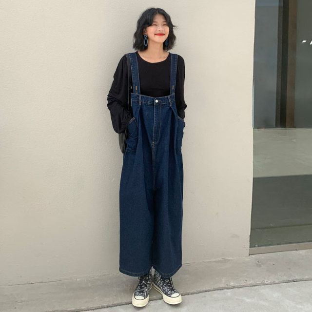 牛仔背带裤女chic小众复古港味韩版宽松可爱日系小个子21033005