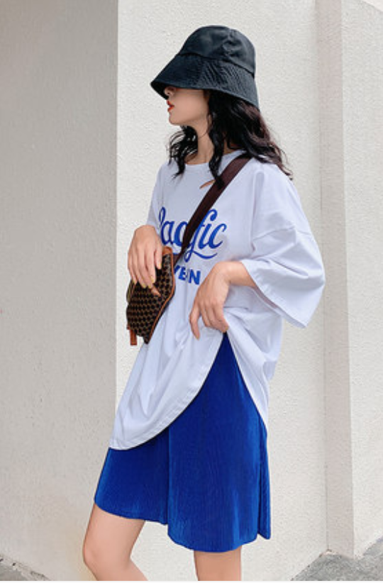 冰絲闊腿五分褲女夏季新款寬松高腰垂感百褶直筒中褲薄款休閒短褲21040101