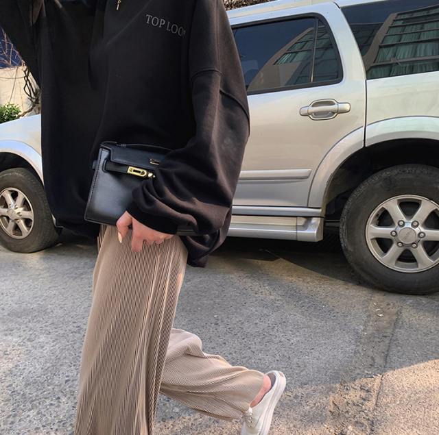 春夏慵懶風格長褲百褶高腰寬松垂感直筒顯瘦拖地條紋闊腿褲女21040203