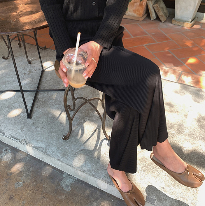 春夏慵懶風格長褲百褶高腰寬松垂感直筒顯瘦拖地條紋闊腿褲女21040203