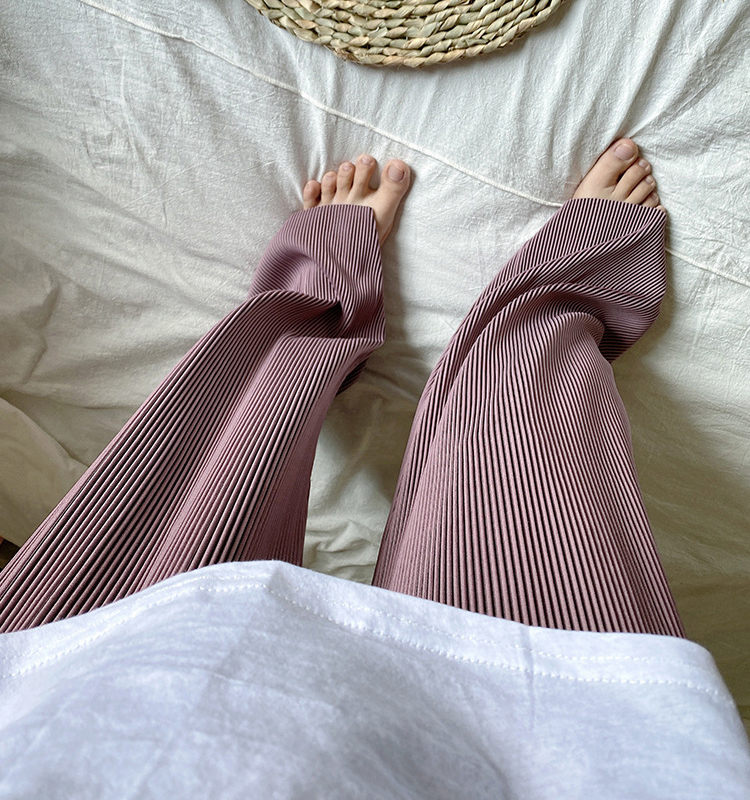 春夏慵懶風格長褲百褶高腰寬松垂感直筒顯瘦拖地條紋闊腿褲女21040203
