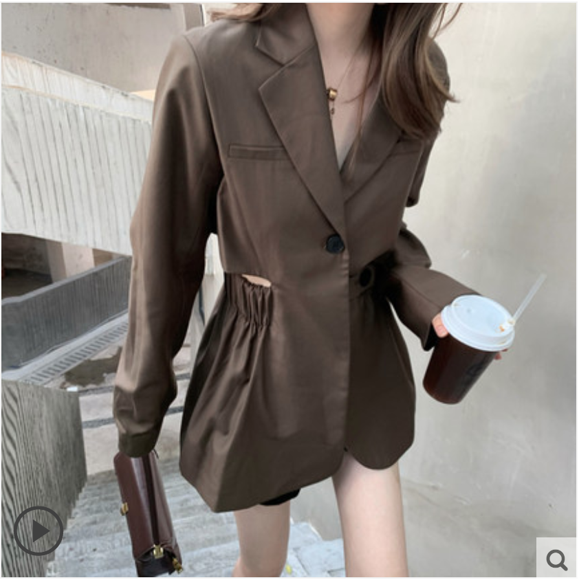 新款女裝休閒西服上衣職業套裝薄款咖色小西裝外套春秋21041504