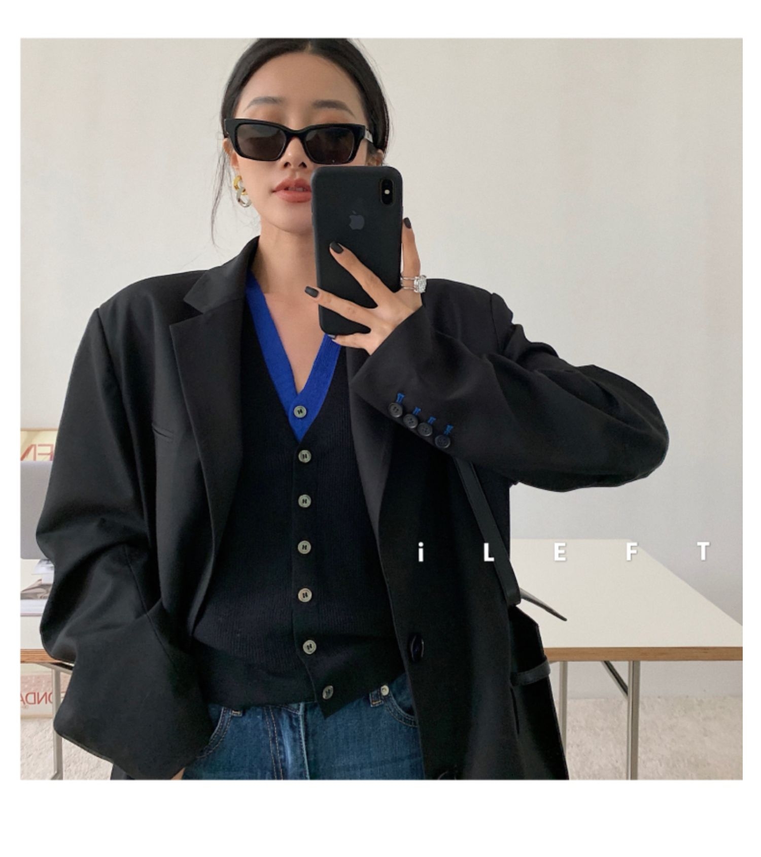 早春新款韓版小眾V領假兩件針織開衫女法式個性拼接撞色內搭馬甲21041502