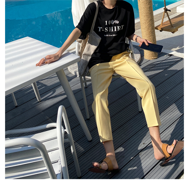 春秋春款直筒寬松垂墜感高腰顯瘦煙管褲小個子九分西裝褲女21041702