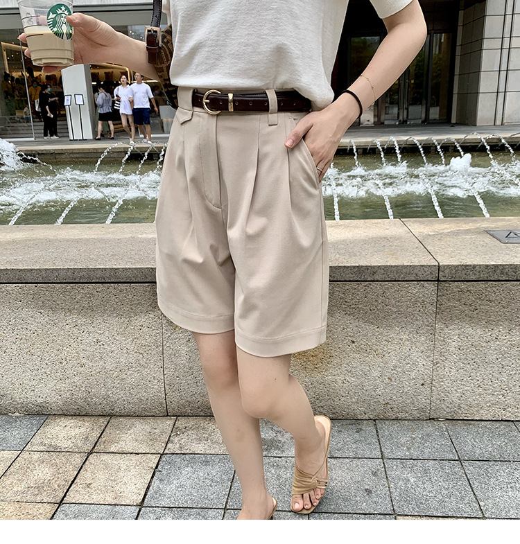 南瓜谷新百慕短褲高腰夏季西裝五分寬松顯瘦休閒女21042804
