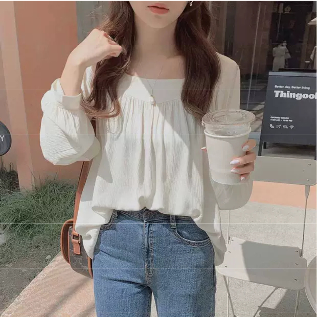 法式雪紡衫溫柔甜美上衣女士超仙韓版夏季新款方領襯衫遮肚子21061101