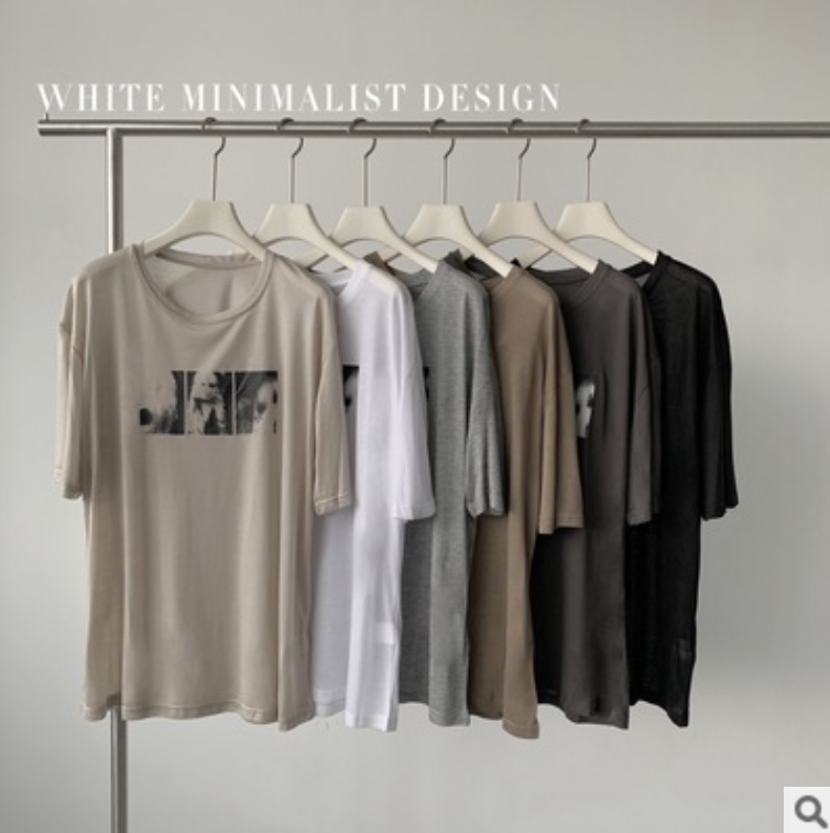 女裝新款拼圖印花寬松t恤設計感歐美高街短袖潮21061504