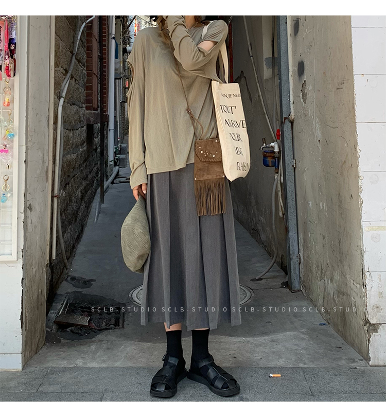SCLB西裝開衩半身裙女2021韓版夏季新款高腰百褶A字顯瘦百搭裙子21061802