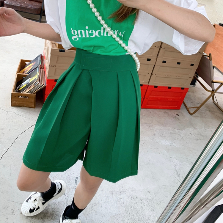 夏季新款高腰魔術貼五分短褲寬松闊腿褲ins薄款西裝熱褲女21062005