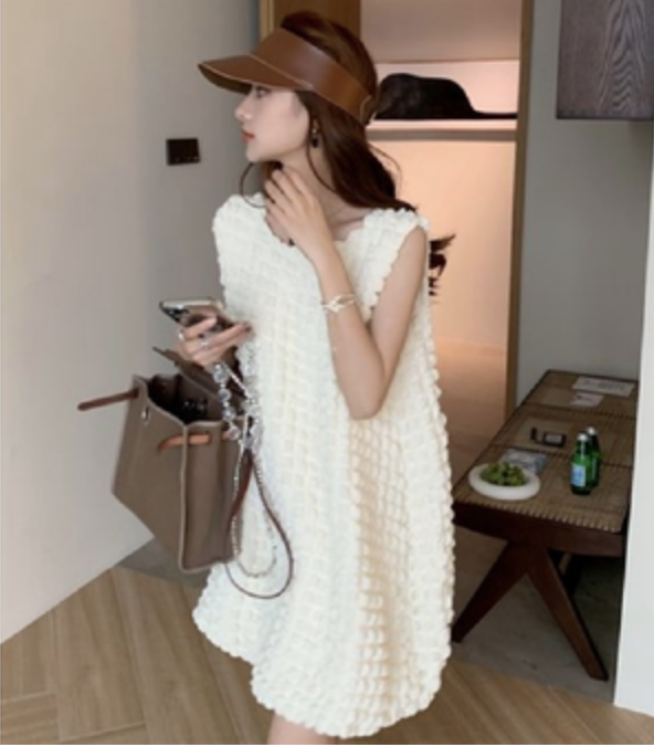 無袖泡泡裙女港味背心裙夏季薄款設計感小眾連衣裙小個子寬松裙子21072704