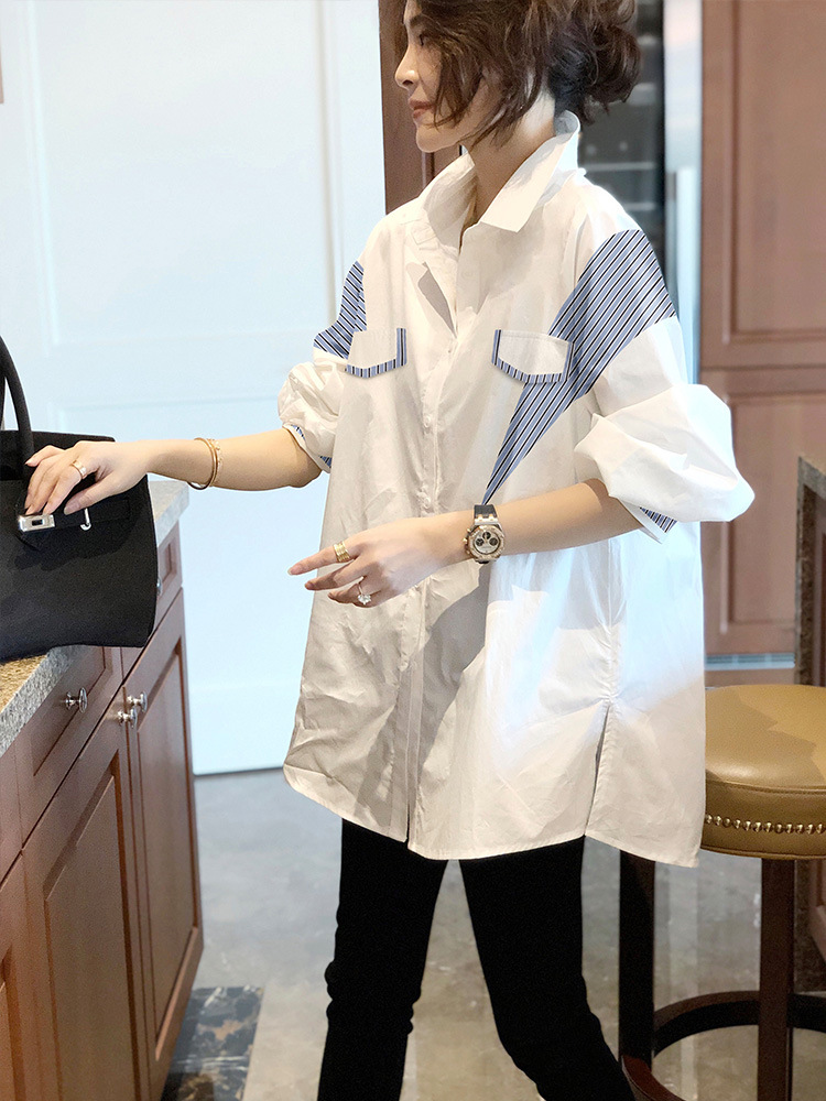 新款襯衫設計感小眾上衣白色長袖寬鬆韓版襯衣女撞色潮流21112303