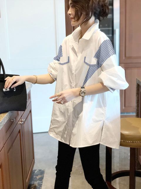 新款襯衫設計感小眾上衣白色長袖寬鬆韓版襯衣女撞色潮流21112303